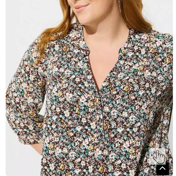 Torrid Harper Studio Crepe De Chine Rorschach Floral 3/4 Sleeve Blouse Size 1 - Picture 4 of 10